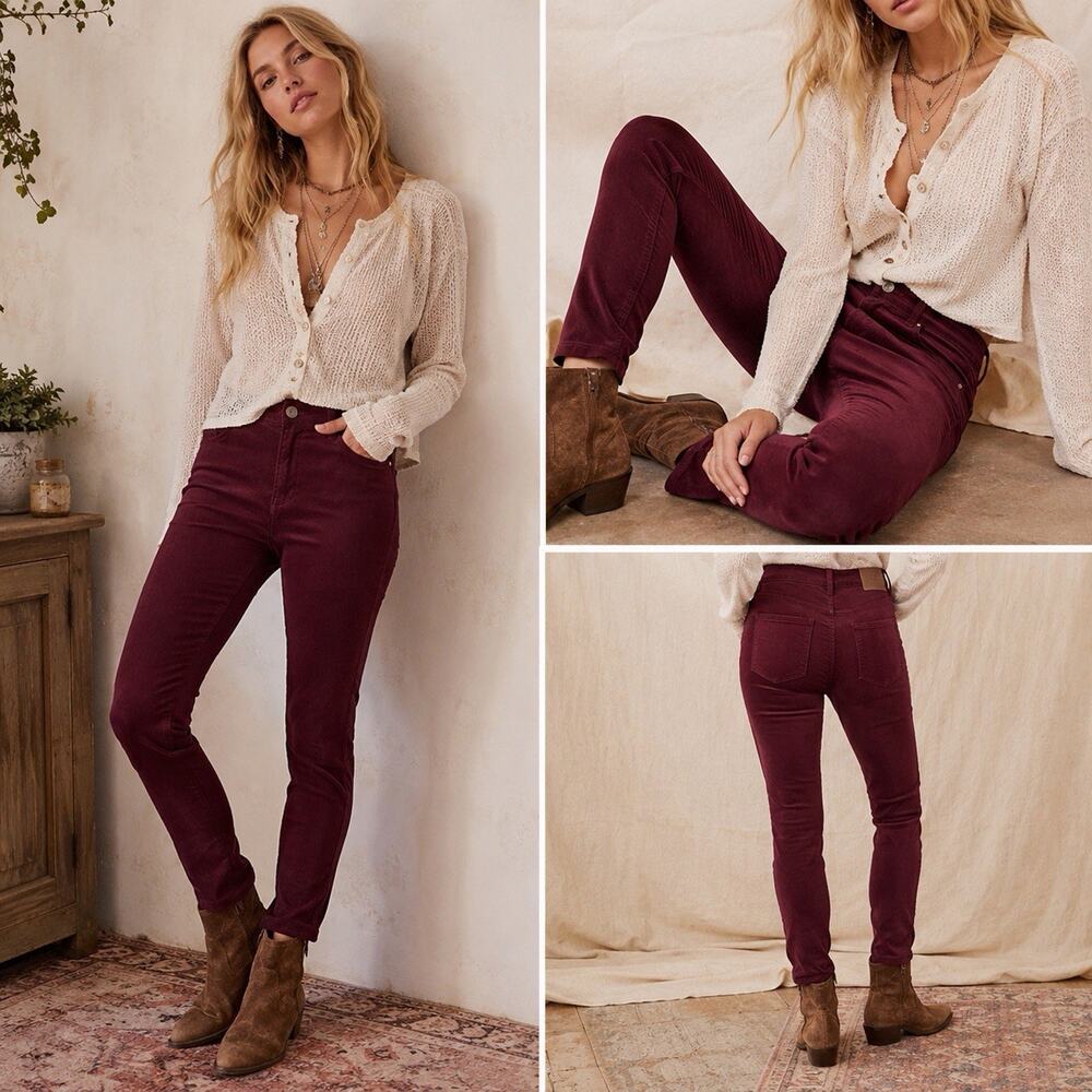 KUT From The Kloth Diana Fab Ab Skinny Corduroy Pants Size 6 Burgundy High Rise